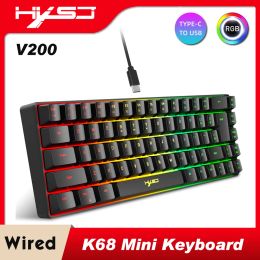 Keyboards HXSJ V200 Wired K68 RGB Streamer Mini Gaming Keyboard 19Key ConflictFree Membrane Keyboard Mechanical Feel for Game/Office