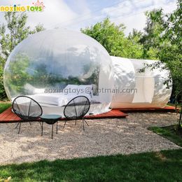 OutdoorTransparent Inflatable Bubble Tent House Campaign Igloo Dome Hotel With White Single Tunnel For Events Yard With Blower