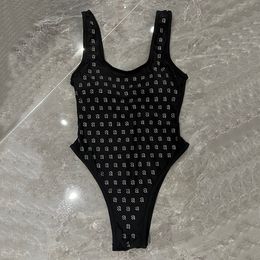 Paris Designer Women's One-piece Swimsuit Rhinestones-encrusted High-end Monokini Luxury Bikini Set Fashion Brand Beach Wear Black Swimwear Sexy Bodysuits Lady's S-XL