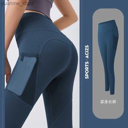 Yoga Outfits 2023 Yoga Pants Womens High Waist Hip Lift Mesh Side Pockets Quick-Drying Elastic Sports Tights Running Yoga Suit Fitness Pants Y240410