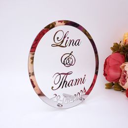 Custom Wedding Name and Date Personalized Round Mirror Frame Acrylic Babyshower Word Sign Party Decor With Nail Guest Gifts