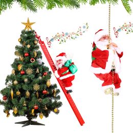 2022 Happy New Christmas Decorations Santa Claus Automatic Climbing On Rope For Home Indoor Shop Xmas Gift Wall Window Hanging