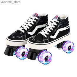 Inline Roller Skates Professional Adult Double Row Roller Skates Unisex Canvas Shoes Patins Two Line Sliding Inline Quad Training Sneakers 4 Wheels Y240410