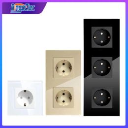 Bingoelec Single Wall Power Sockets Crystal Glass Panel 16A Double Wall Power Outlet Triple For Home Improvemet EU Standard