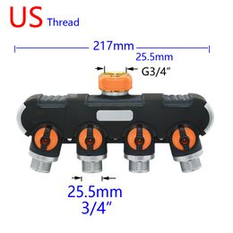 3/4" 4-Way Brass Plastic Garden Hose Splitter Y-Type Watering Connector Distributor For Outdoor Tap and Faucet