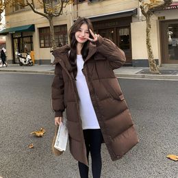 Coffee Coloured Women's Mid 2023 Winter New Korean Loose Length Version Over Knee Thickened 90 White Duck Down Jacket