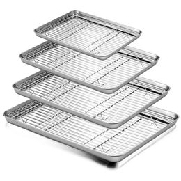 Stainless Steel Baking Tray Cooling Rack Set Grid Drying Distribution Frame Fruit Cake BBQ Tray Kitchen Multipurpose Oven Tray 240410