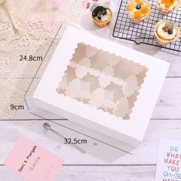 10pcs 12 Cavity White Clear Windowed Cupcake Boxes Muffin Cake Chocolate Packaging Box with Insert Party Christmas Accessories