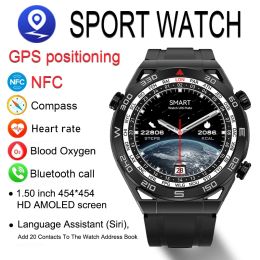 Watches 2024 NFC AMOLED Smart Watch Men Custom Dial Answer Call Sport GPS Track Compass IP68 Waterproof Smartwatch For Huawei Ultimate