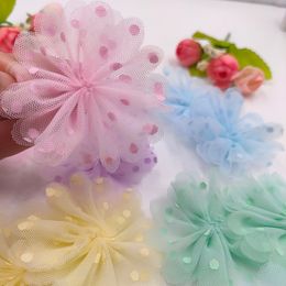 30Pcs 6CM Polka Dot Mesh Flower Applique For DIY Clothes Shoes Hat Headwear Clips Crafts Decor Patches