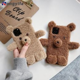 Furry Plush Bear Warm Phone Case For OPPO A94 A74 A54 A55 A93 A16 A15 A73 F17 A53 A72 A92S A92 A52 Teddy Soft Cover