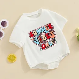Rompers Baby Boy Girl Bubble Romper Summer Vibes Only Letter Print Short Sleeve Bodysuit Infant Clothes