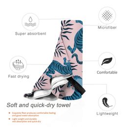 Asian Tigers And Tropical Leaves Quick Dry Towel Gym Sports Bath Portable African Animal Asian Backdrop Background Banner