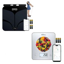 Advanced Bluetooth Smart Digital Bathroom Body Scale and Kitchen Scale Bundle for Accurate Weight, BMI, and Nutrition Tracking with 8 Sensors