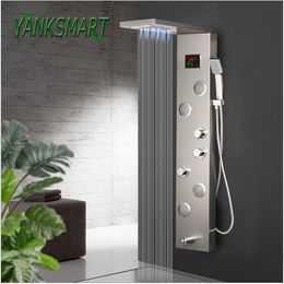 YANKSMART LED Bathroom Shower Faucet Temperature Digital Display Panel Body Massage System Jets Tower Shower Column Faucets Tap