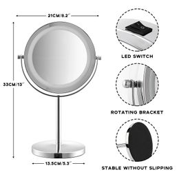 Large LED Lighted Makeup Mirror, 1X/10X Magnifying 2 Sided Swivel Vanity Mirror, Vanity Desktop Cosmetic Mirror with Lights