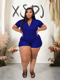 All in One Jumpsuit Women Solid Colour Summer Tight with Shorts Night Party Sexy Zip Up Plus Size Clothes 240410