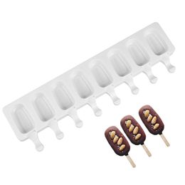 8 Holes Silicone Ice Cream Mould Ice Cube Tray Popsicle Barrel Diy Mould Dessert Ice Cream Mould with Popsicle Stick