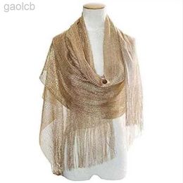 Scarves Sexy Gold Silver Thread Thin Long Shiny Sunscreen Shade Shawl Female Hollow Lace Tassel Party Evening Dress Cloak Scarf P36 240410