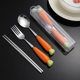 Dinnerware Sets Portable Tableware Creative Cute Radish Stainless Steel Spoon Fork Chopsticks Three Piece Set Kitchen Items