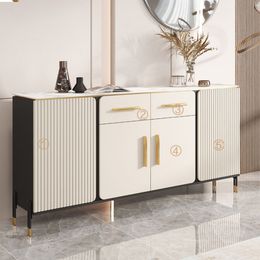 Modern Minimalist Slate Tabletop Sideboard Light Colour Cabinet with Storage Space Wooden Locker/Cupboard for Living Room Kitchen