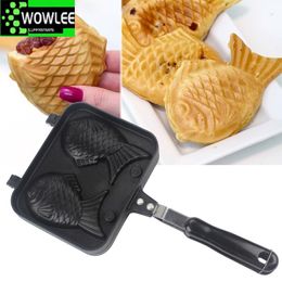 2 Molds Taiyaki Fish Shaped Waffle Pan Maker Non-stick Buscuit Cake Bake Bakeware Home Kitchen DIY Dessert Cooking Plate