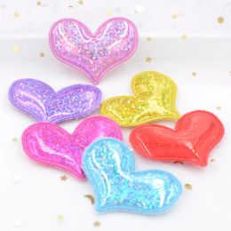 12Pcs Glitter Heart Padded Patches Laser PU Fabric Applique for DIY Hair Clasp Girl Hair Band Headbands Ornaments Accessoies