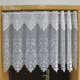 Japanese embroidered floating window curtain for kitchen cream white translucent effect cortinas para cocina SP5764