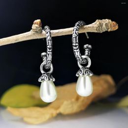 Dangle Earrings Personalized Baroque White Pearl Gothic Retro Creative Carved Large C-shaped Jewelry Banquet Party Gift