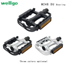 WELLGO Ultralight Bearing Pedals M248 Road Bike Pedal MTB Accessories M248DU Aluminium Alloy Black Silver Mountain Bicycle Parts