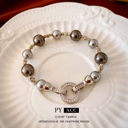 Zircon Round Bead Pleated Pearl Cool and Fashionable Personality Versatile Elegant Light High-end Feel Bracelet