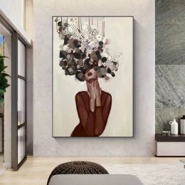 Abstract Art Flower Woman Fluid Oil Painting Canvas Print Poster Modern Figure Prints Mural Art Living Room Cuadros Decor