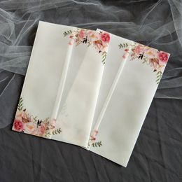 10X Green Burgundy Pink Flower Vellum Wedding Invitations Transparent Card For Bridal Shower Birthday Party Quinceanera Invites