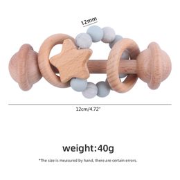 Baby Handshake Bell Wooden Teether Rattle with Bead Ring Star Early Learning Teething Toy for Infant 2M Crib Accessories