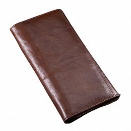 oil Wax Genuine Leather Men Vintage Lg Wallet Pocket Credit Card Holder Clutch Mey Bag Male Famous Brand Cowhide Coin Purse J71f#