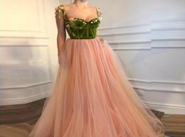 2019 Fashion Special Prom Dresses Velvet Top with Handmade Flowers Applique Tulle Skirt Formal Evening Party Gowns Zipper Back Flo7868965