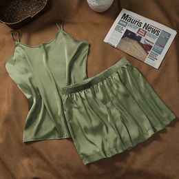 Summer Sexy Sling Top&Shorts Homewear for Women Intimate 2PCS Pyjamas Suit Loose Sleepwear Thin Nightwear Comfort Sleep Pajamas