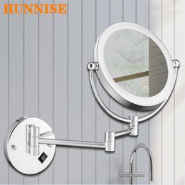 Rechargeable Wall Mounted Lighted Makeup Vanity Mirror 8 Inch Double Side 3X 5X Magnifying Bathroom Mirror Chrome Folding Mirror