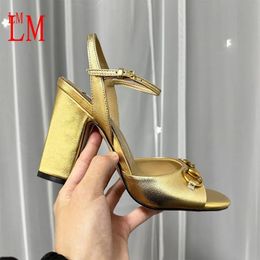 Designer Luxury Black Leather G Marmont Gold Foil Block Heels Sandals Shoes Heels Platforms Slide Slipper With Box