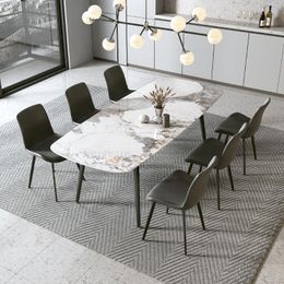 Contemporary Rock Board Dining Table For Small Apartment Nordic Simple And Light Luxury Style Household Rectangular Table Set