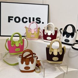 Kids patchwork color handbags girls letter PU leather messenger bag children single shoulder phone bag fashion mini purse Z7630