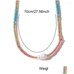 Chains Go2Boho Natural Freshwater Pearl Chain Handmade Mti Colour Beaded Necklaces For Women Girls Surfer Beach 2024 Trendy Drop Delive Dhcfy