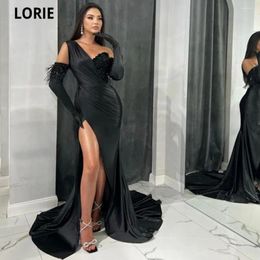 Party Dresses LORIE Black Mermaid Evening 2024 Sexy Slit One Shoulder Lace Appliques Prom Dress Saudi Arabic Women Formal Event Gowns