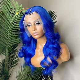 Topodmido Blue Color Body Wave 13x6 Lace Front Wig with Middle Part Peruvian Hair 4x4 Lace Closure Wig 13x4 Human Hair Lace Wigs