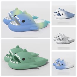 2024 Top Designer Quality shoes sandal Summer Shark Slippers Shark Slides black blue green Thick Soled Shoes men women Kids flat sandals Gradient Flip Flops