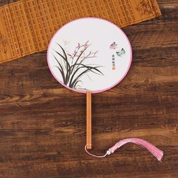 Decorative Figurines Vintage Round Fan Long Handles Tassel Dancing Hanfu Circular Ancient Chinese Style Classical Printed Court Wedding