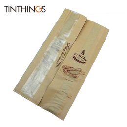 100 Pcs 34x9x6cm Bakery Bread Bags Kraft Paper Food Packaging Baking Baguette Paper Bread Bags With Window Customised Supplier