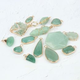 Natural Green Aventurine Jades Stone Pendant Beads Necklace Earring Bracelet DIY Gift Connector Charms for Jewelry Making Bulk