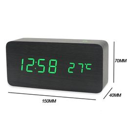 NEW Wooden LED Alarm Clock Temperature Acoustic Control Sensing Calendar USB LED Display Electronic Desktop Digital Table Clocks