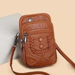 Women's crossbody bags washed leather phone bag Mini pouch soft leather bag portable key and change